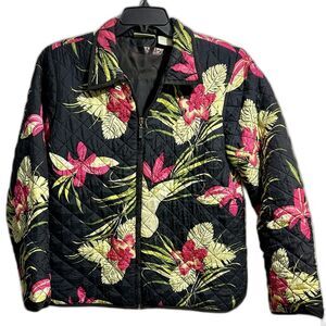 Vintage 220 Hickory Black and Pink Floral Bomber Jacket Quilted Texture (378)